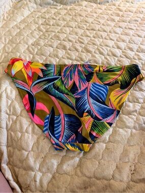 aerie Tropical Leaf Print Bikini Bottoms in Olive, Blue, Pink & Yellow
